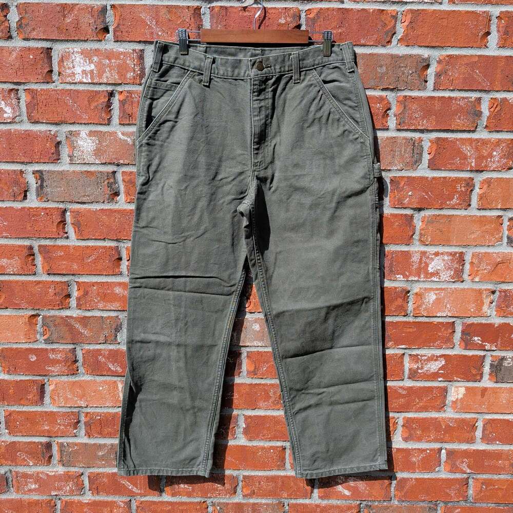 Carhartt Carpenter Pants Mens 34x30 Green Duck Canvas Workwear